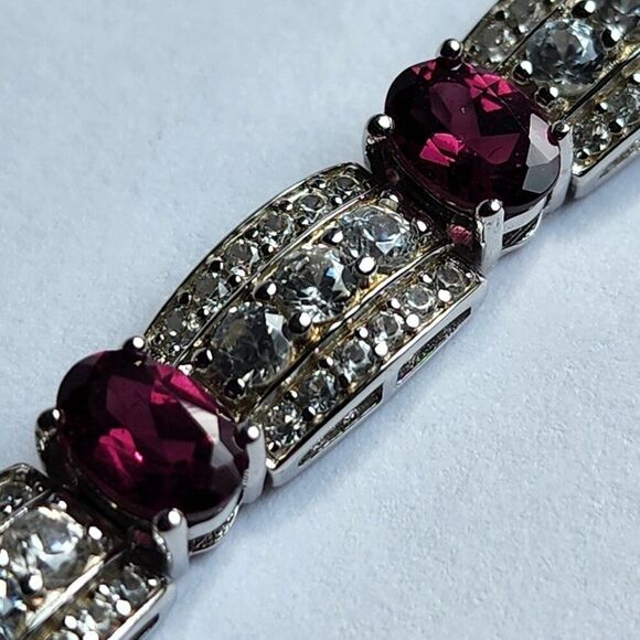 HSN Colleen Lopez Sterling Oval Rhodolite & White Zircon 7" Line Bracelet - Picture 4 of 7